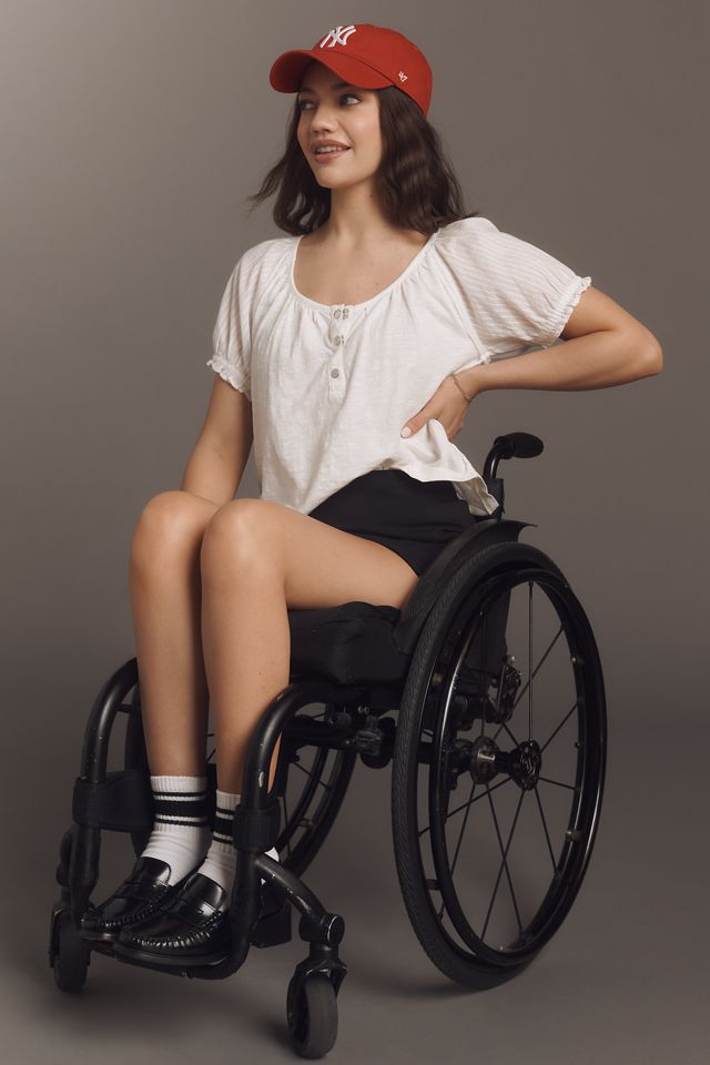Pilcro Puff-Sleeve Scoop-Neck Henley Tee #1