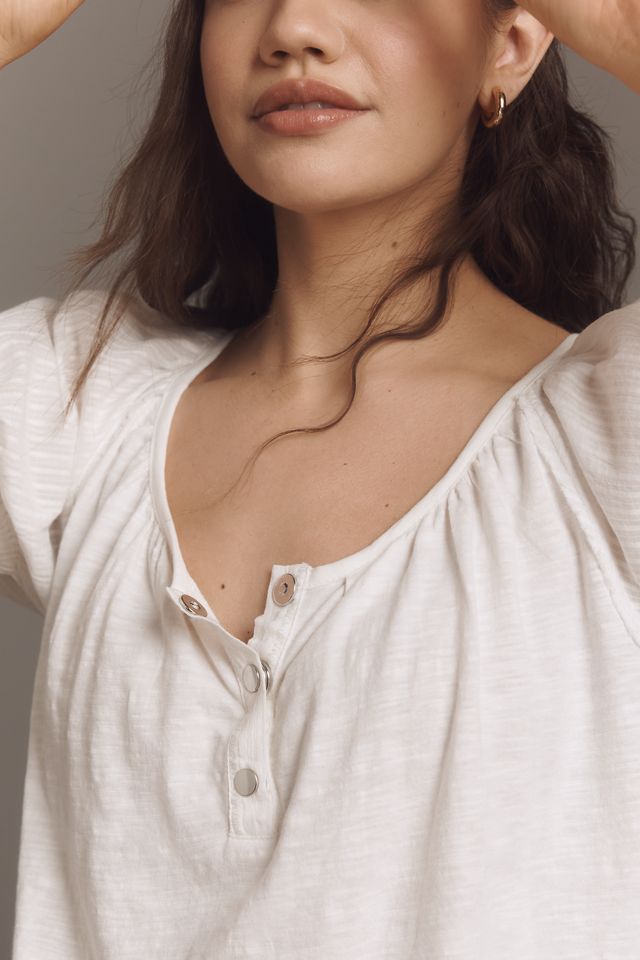 Pilcro Puff-Sleeve Scoop-Neck Henley Tee #3