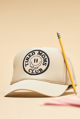 Friday Feelin Tired Moms Club Trucker Hat In Beige
