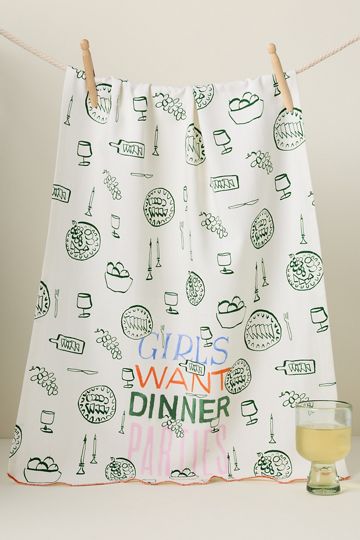 Phthalo Ruth Girls Want Dinner Parties Cotton Dish Towel