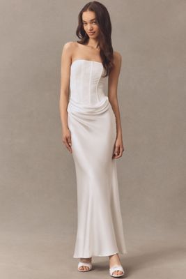 Significant Other Sofiya Strapless Lace Draped Satin Maxi Dress