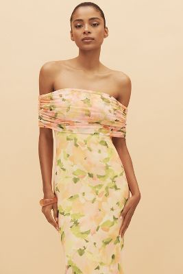 AFRM MCCALL OFF-THE-SHOULDER MESH MAXI DRESS 
