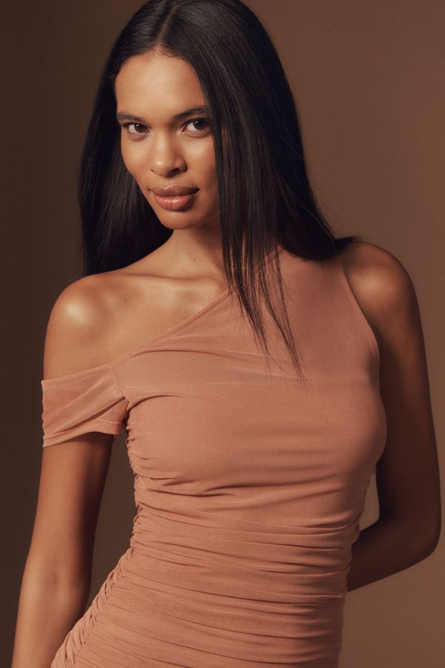 AFRM Biona One-Shoulder Ruched Mesh Fitted Column Maxi Dress #2