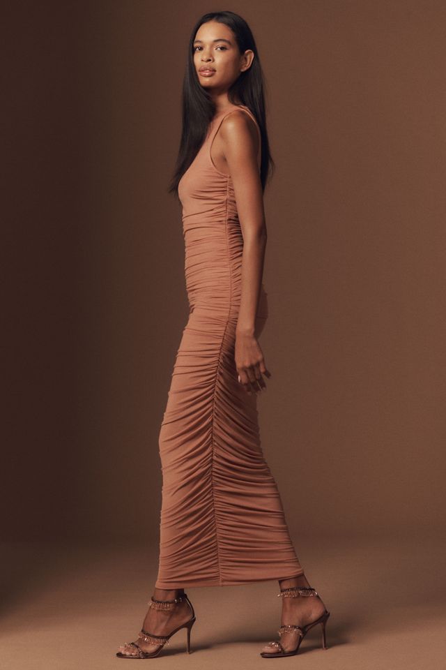 AFRM Biona One-Shoulder Ruched Mesh Fitted Column Maxi Dress #3