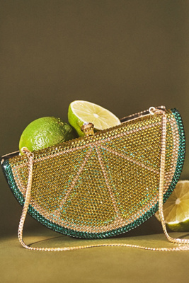 Rae Of Light Crystal Fruit Clutch In Green