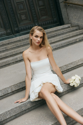 Bhldn Strapless Fit & Flare Bubble Mini Dress In White