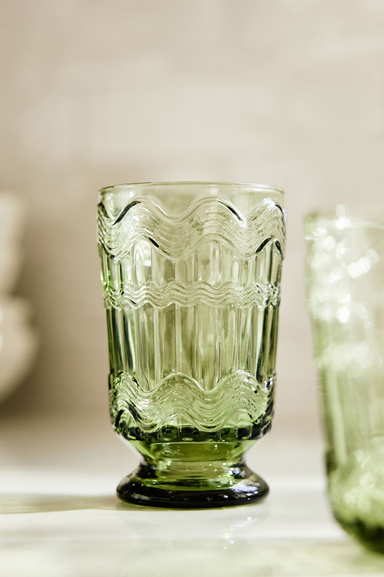 Polly Textured Glass Tumblers, Set of 4 - Matcha, Standard, Set Of 4
