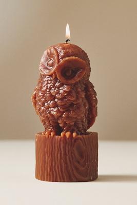 Anthropologie Owl Shaped Decorative Candle In Brown