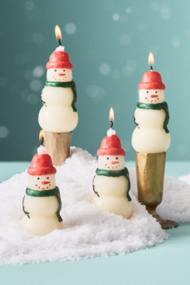 Anthropologie Snowman Shaped Taper Candles, Set Of 4 In White