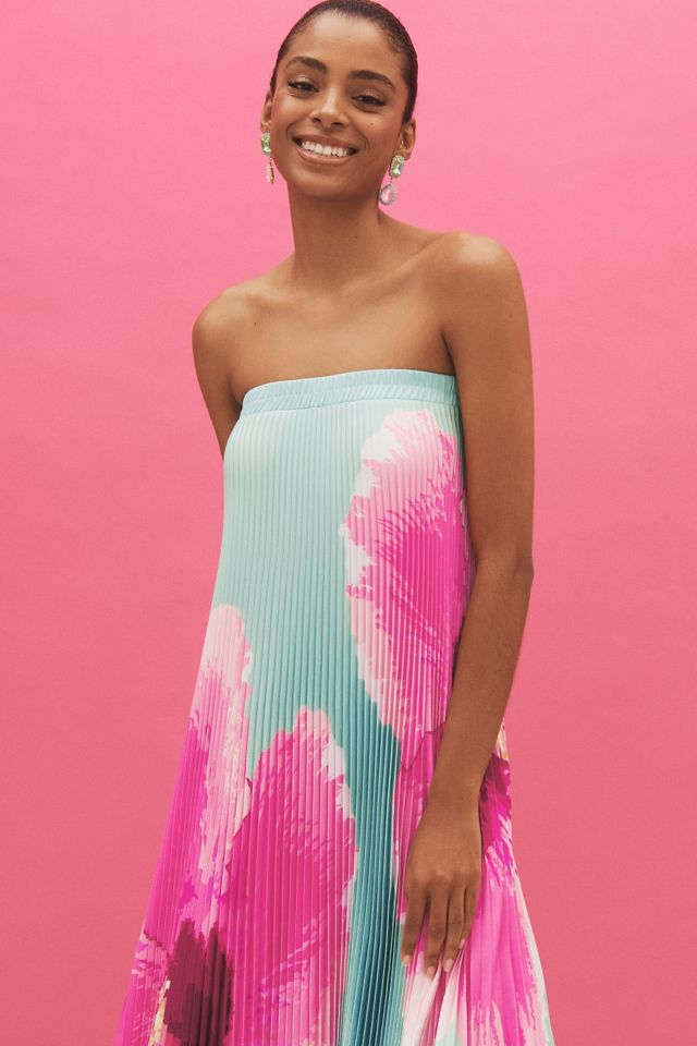 L'IDÉE Bisous Strapless Pleated Column Maxi Dress