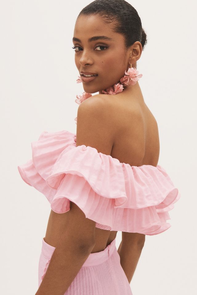 L'IDÉE Debut Off-The-Shoulder Ruffled Crop Top #1