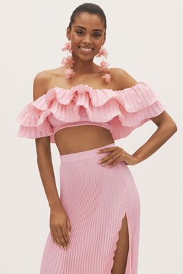 L'IDÉE Debut Off-The-Shoulder Ruffled Crop Top
