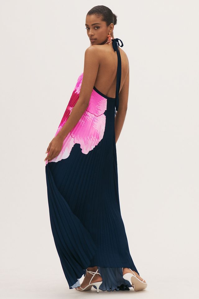L'IDÉE Deesse Halter Pleated Column Maxi Dress #1