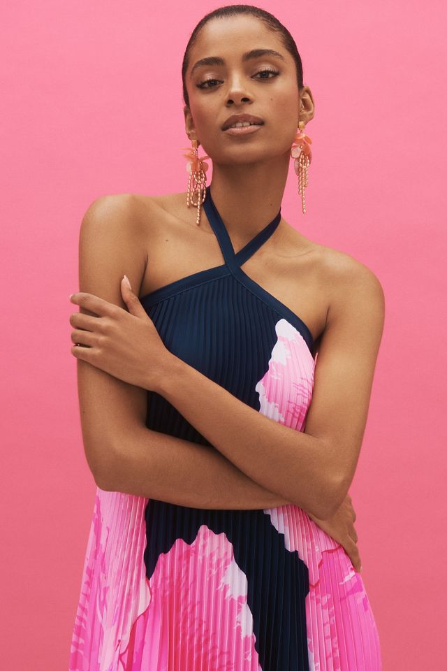 L'IDÉE Deesse Halter Pleated Column Maxi Dress #2