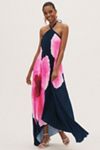 L'IDÉE Deesse Halter Pleated Column Maxi Dress