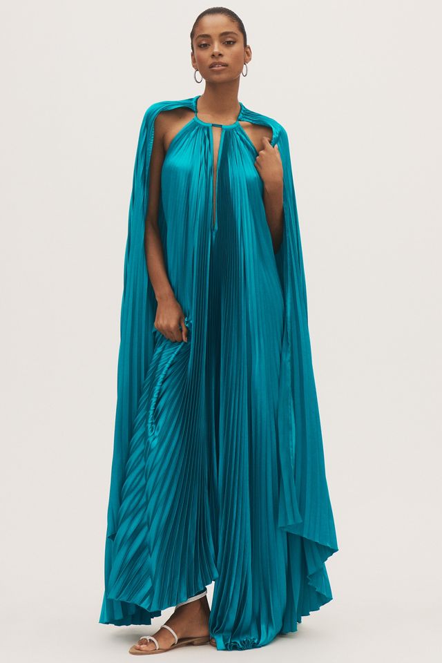 L’IDÉE Boheme Halter Column Keyhole Cape Maxi Dress #1