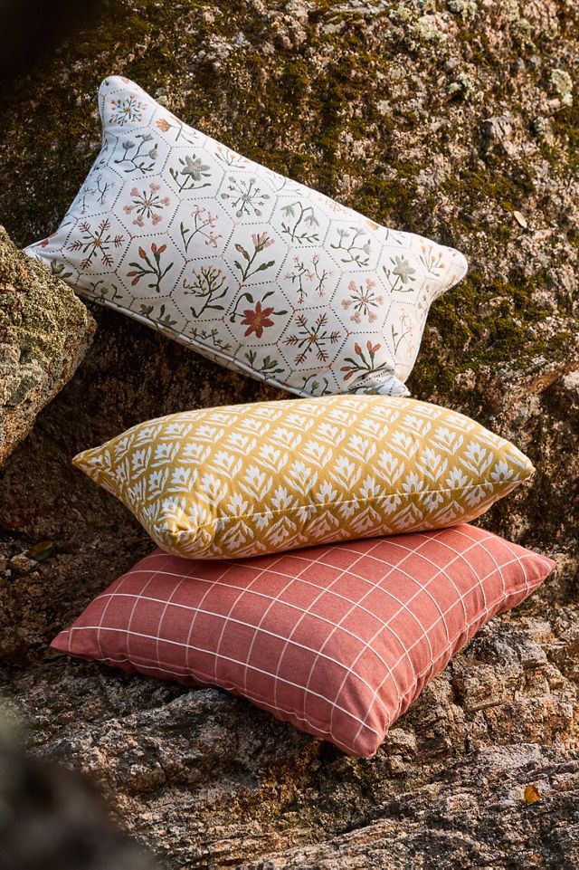 Coral Check Outdoor Pillow #2