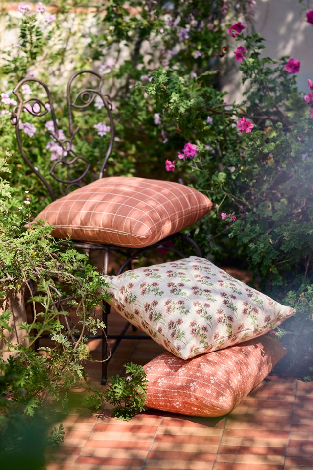Coral Check Outdoor Pillow #3