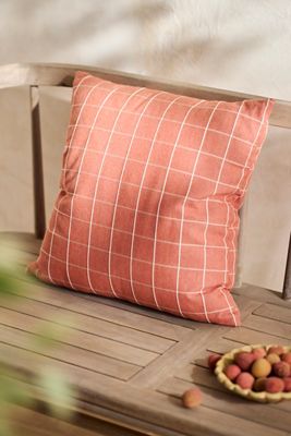 Coral Check Outdoor Pillow