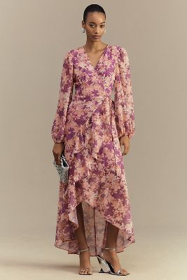 Hutch Sadey Long-Sleeve Chiffon Wrap Maxi Dress