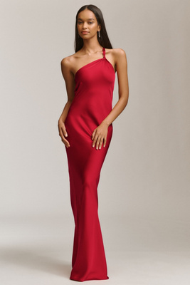 Norma Kamali One-shoulder Bias Maxi Dress In Red