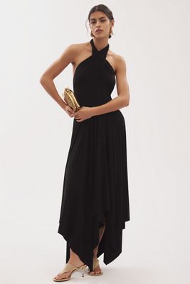 Norma Kamali Sheer Lace Long-Sleeve High-Neck Maxi Dress