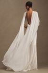 Jenny by Jenny Yoo Cilla Satin V-Neck Cape Column Wedding Gown