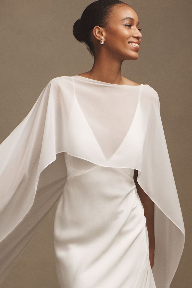 Jenny by Jenny Yoo Cilla Satin V-Neck Cape Column Wedding Gown #5