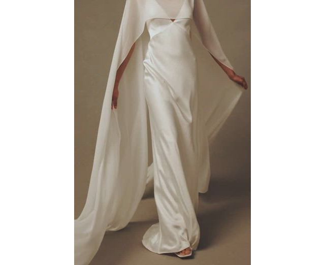 bhldn jenny v-neck cape satin maxi dress BHLDN Jenny V-Neck Cape Satin Maxi Dress