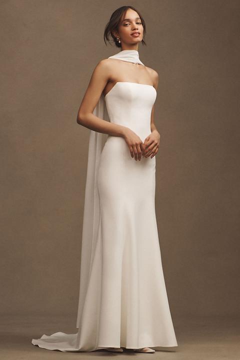 Jenny by Jenny Yoo Perry Crepe Strapless Column Wedding Gown