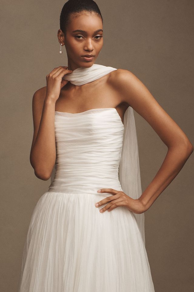 Jenny by Jenny Yoo Penelope Chiffon Strapless Drop-Waist Shirred Wedding Gown #4