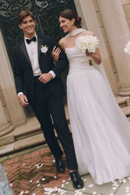 Jenny by Jenny Yoo Penelope Chiffon Strapless Drop-Waist Shirred Wedding Gown