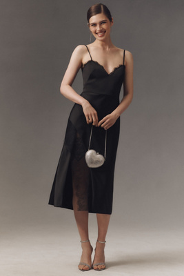 Liv Foster Lace Trim Satin Slipdress In Black