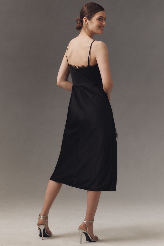 Liv Foster Sleeveless Lace-Trim Satin Slip Midi Dress #1