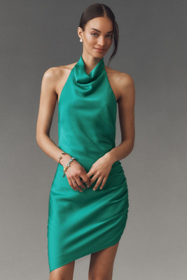 Liv Foster Halter Satin Mini Dress In Green