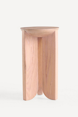 Anthropologie Hemi Solid Oak Wood Side Table In Pink