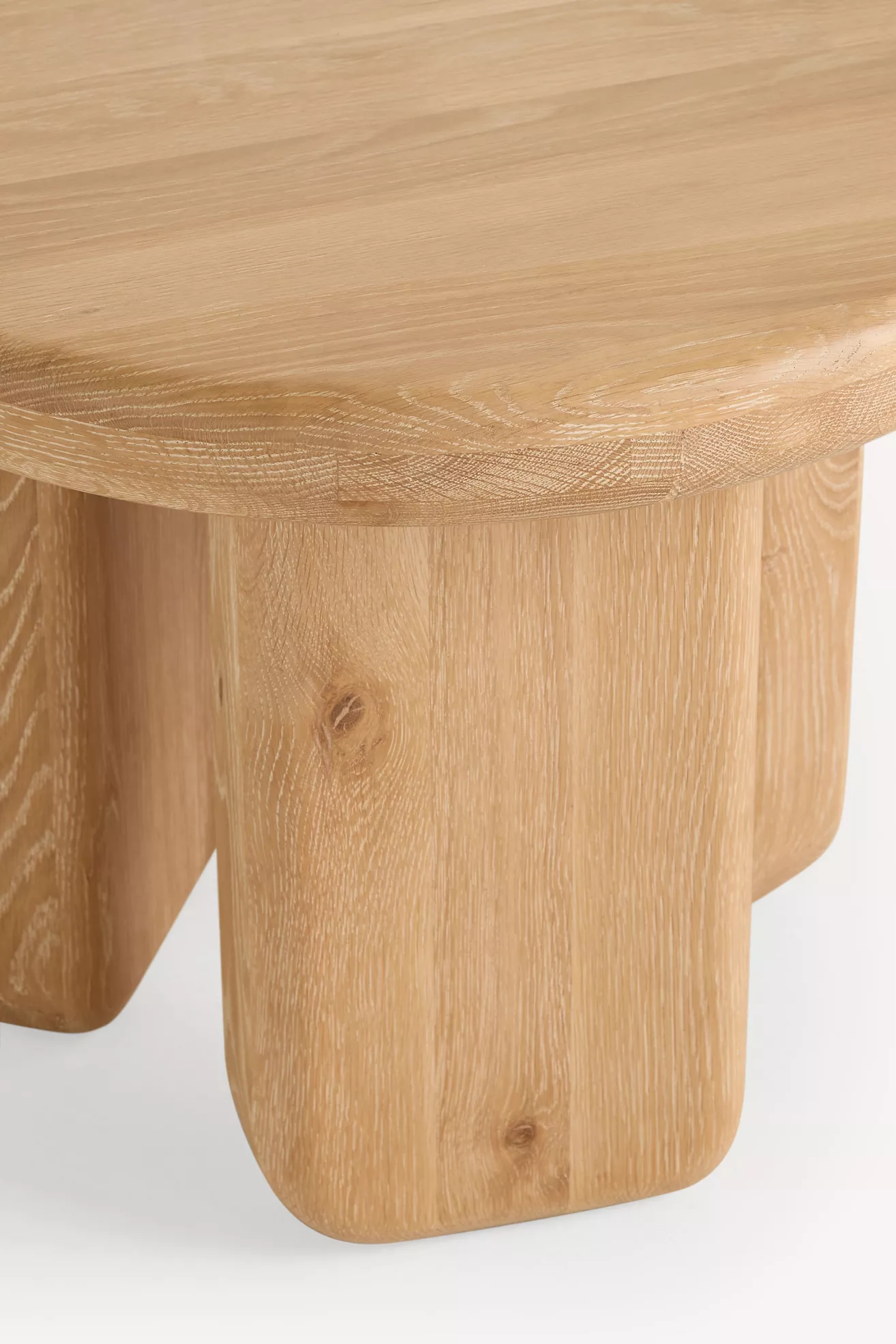 Close-up of Oona Oak Side Table top and leg joint