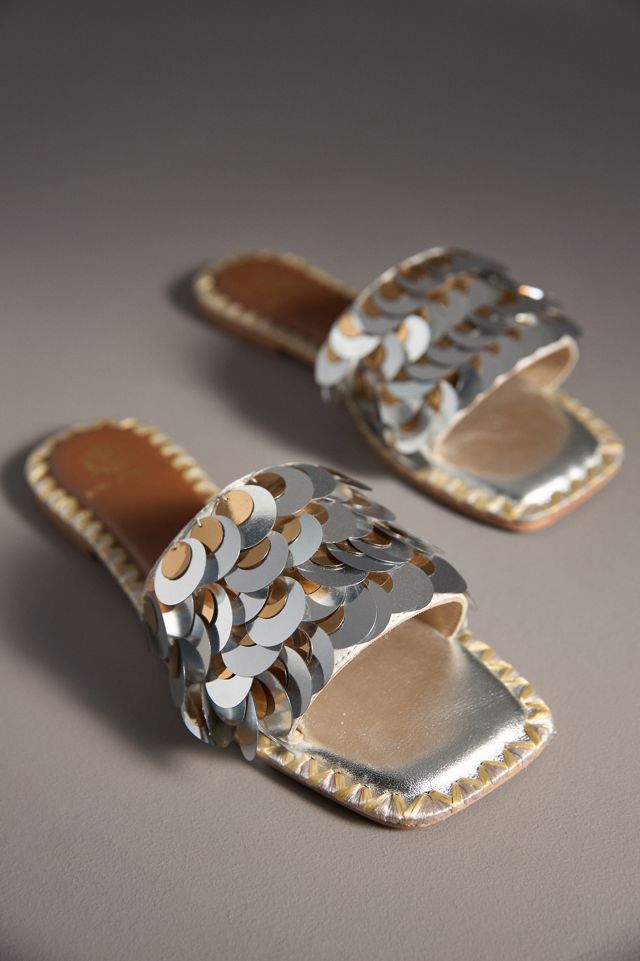 De Siena Sequin Metallic Slide Sandals #1