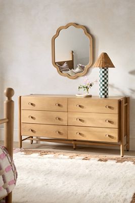 Roma Oak Wood Six-Drawer Dresser