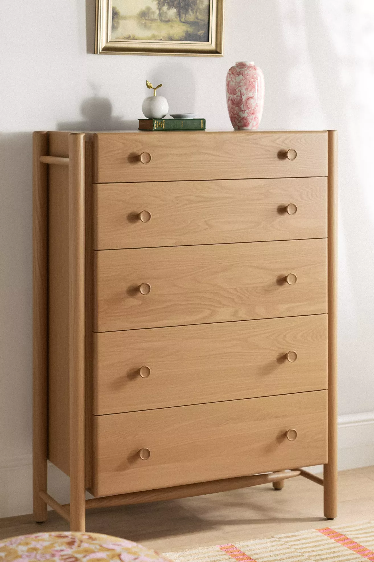 Roma Oak Wood Five-Drawer Dresser
