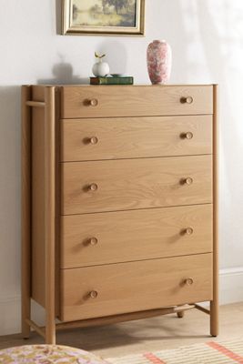Roma Oak Wood Five-Drawer Dresser