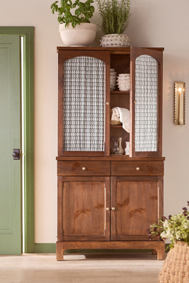 Anthropologie Whitney Curtain Wood Hutch In White