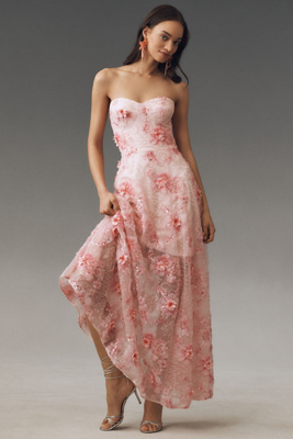 Shop Dress The Population Connor Strapless Sweetheart 3d Floral Chiffon Dress In Pink