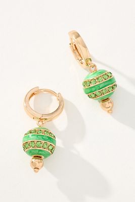 Crystal Beaded Charm Huggie Hoop Earrings