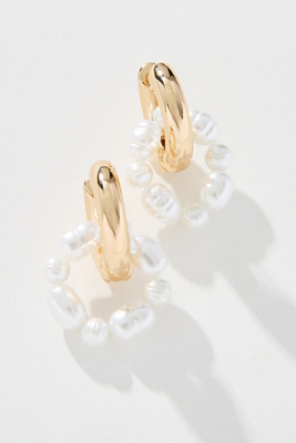 By Anthropologie Circular Pearl Huggie Hoop Earrings In White