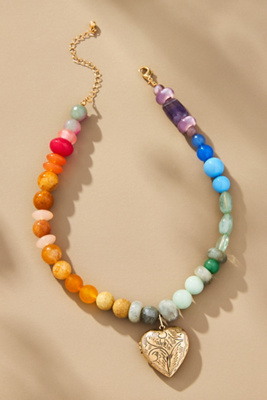 By Anthropologie Beaded Charm Necklace In Multicolor