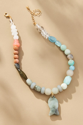 By Anthropologie Beaded Charm Necklace In Grey