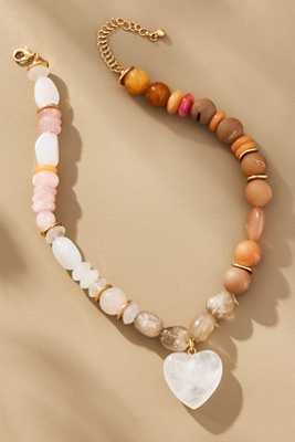 By Anthropologie Beaded Charm Necklace In Beige