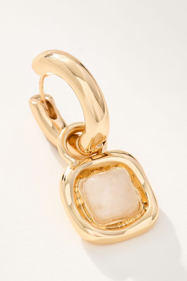 Stone Charm Huggie Hoop Earrings #1