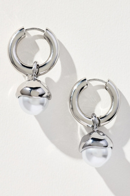 By Anthropologie Pearl Drop Huggie Hoop Earrings
